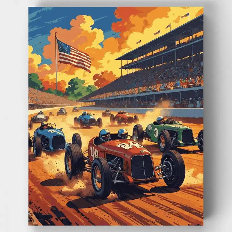 Solo Por Tiempo Limitado Autos de Carreras Vintage - Kit de pintar por números - Lienzo Enrollado / 24 Colores