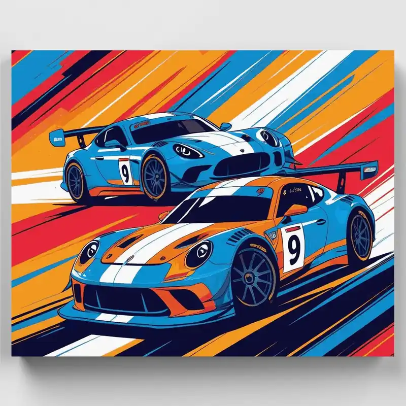 Autos Deportivos de Carreras - Kit de pintar por números - Lienzo Enrollado / 24 Colores Stock Limitado
