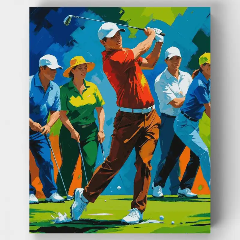 Compra Ahora Swing de Golf Dinámico - Kit de pintar por números - Lienzo Enrollado / 24 Colores