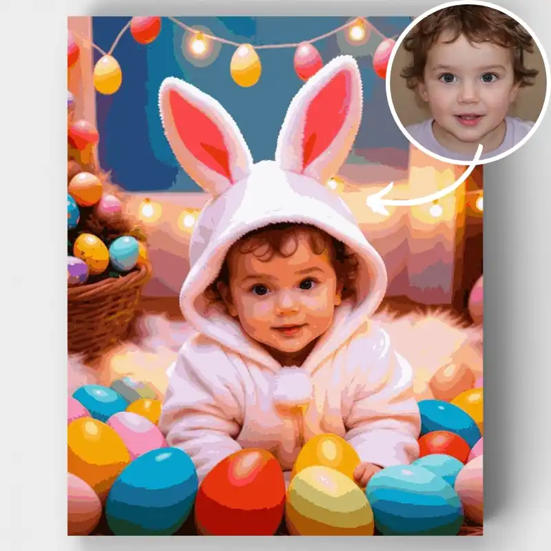 Compra Hoy Conejito de Pascua Bebé - Kit de pintar por números - Lienzo Enrollado / 24 Colores