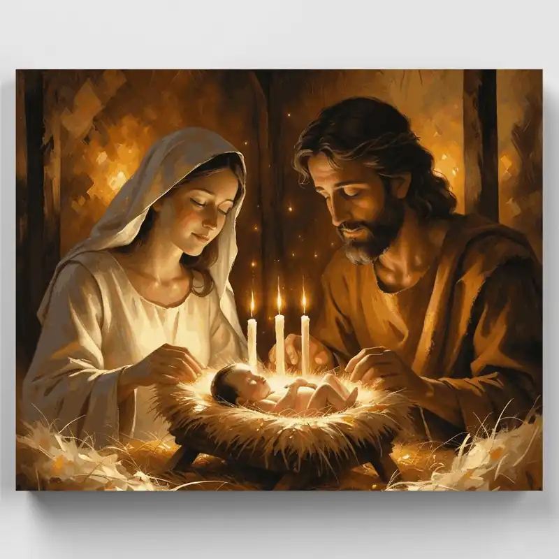 Auténtico Escena de la Natividad - Kit de pintar por números - Lienzo Enrollado / 24 Colores