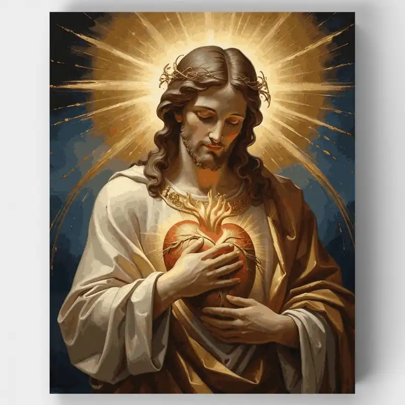 Sagrado Corazón de Jesús - Kit de pintar por números - Lienzo Enrollado / 24 Colores Máxima Calidad