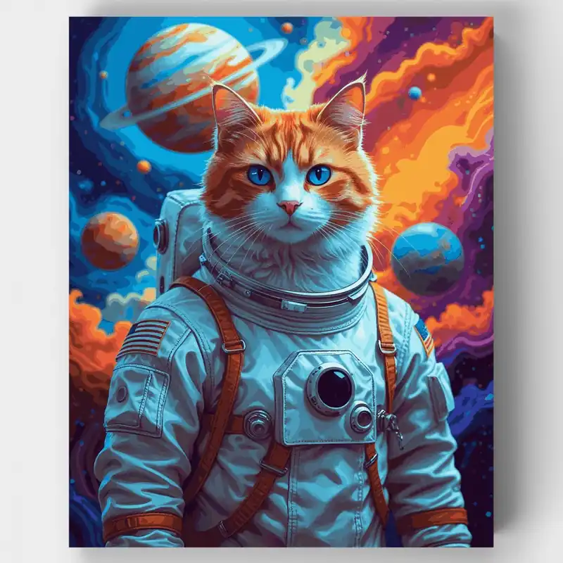Exclusivo Gato Cósmico Astronauta - Kit de pintar por números - Lienzo Enrollado / 24 Colores
