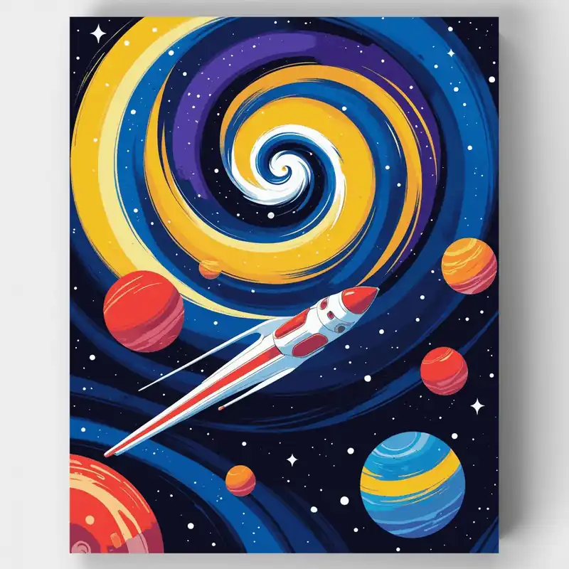 Viaje Cósmico en Cohete - Kit de pintar por números - Lienzo Enrollado / 24 Colores Solo Por Tiempo Limitado