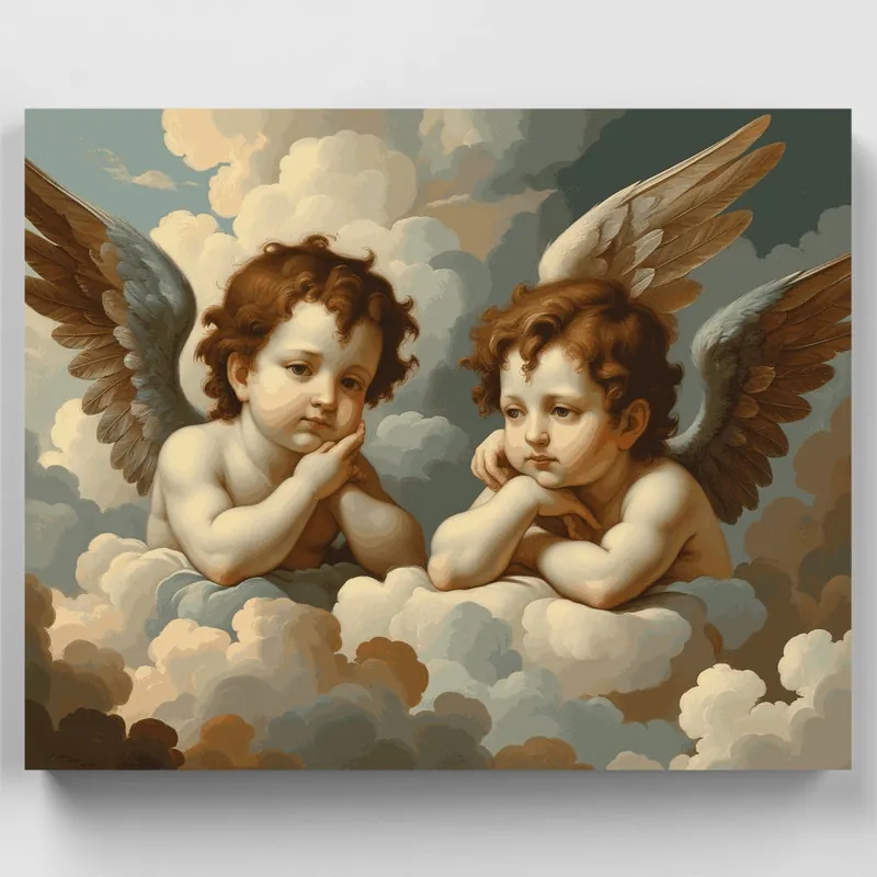 Certificado Ángeles Querubines en las Nubes - Kit de pintar por números - Lienzo Enrollado / 24 Colores