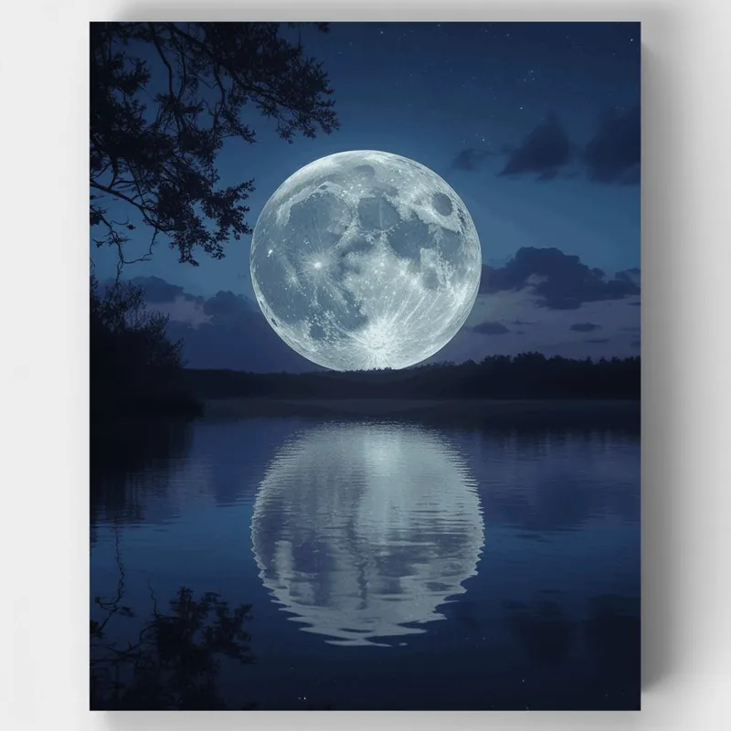 Auténtico Reflejo de Luna Llena - Kit de pintar por números - Lienzo Enrollado / 24 Colores