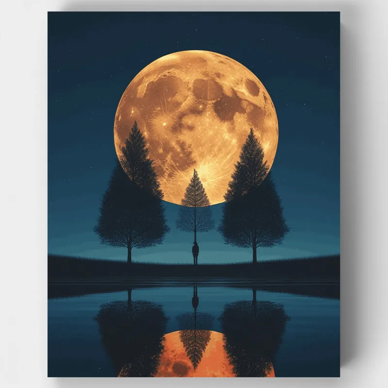 Envío Internacional Reflejo a la Luz de la Luna - Kit de pintar por números - Lienzo Enrollado / 24 Colores