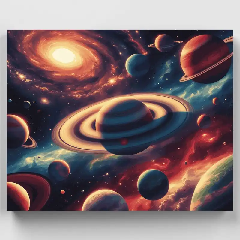 Última Versión Planetas Cósmicos y Galaxia - Kit de pintar por números - Lienzo Enrollado / 24 Colores