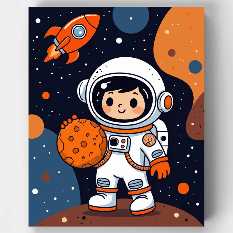 Descuento Astronauta Lindo en el Espacio - Kit de pintar por números - Lienzo Enrollado / 24 Colores