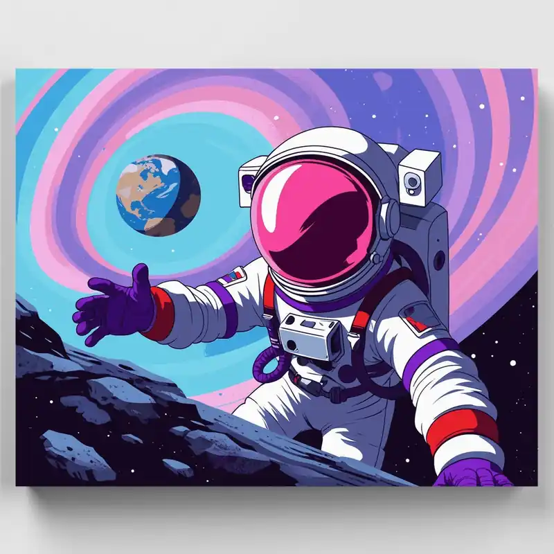 Envío Internacional Astronauta Cósmico Alcanzando la Tierra - Kit de pintar por números - Lienzo Enrollado / 24 Colores