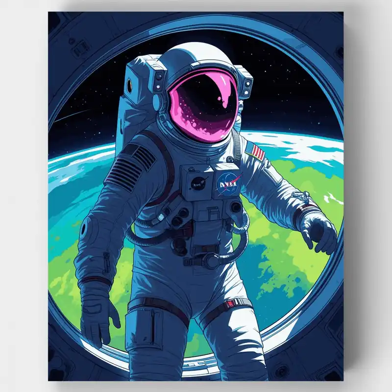 Astronauta de la NASA Viendo la Tierra - Kit de pintar por números - Lienzo Enrollado / 24 Colores Popular