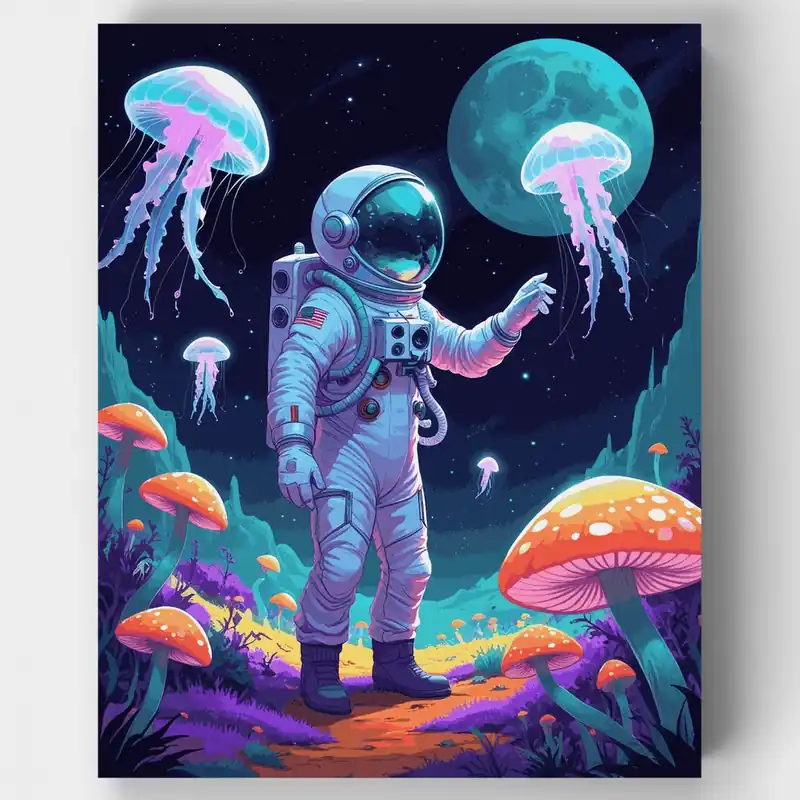 Explorador de Medusas Cósmicas - Kit de pintar por números - Lienzo Enrollado / 24 Colores Tendencia