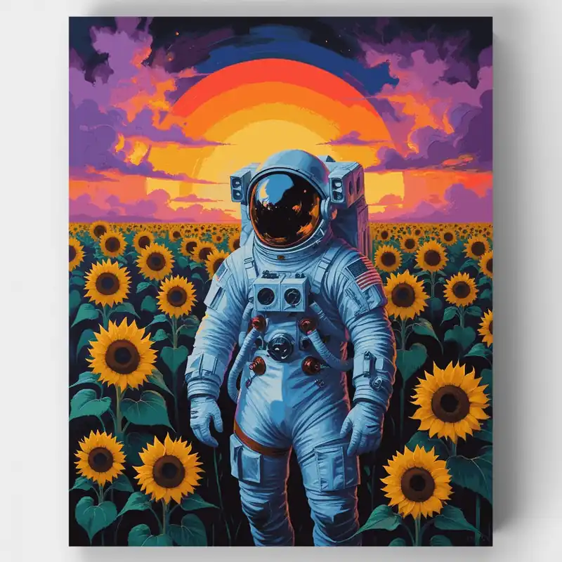 Astronauta en Campo de Girasoles - Kit de pintar por números - Lienzo Enrollado / 24 Colores Nuevo Modelo