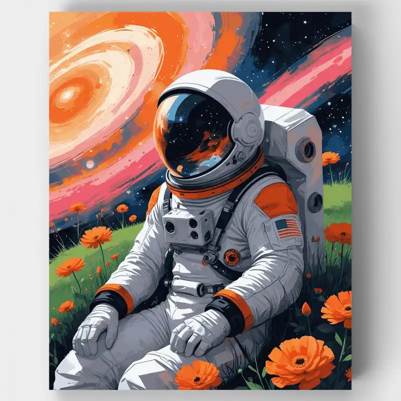 Astronauta Cósmico en Campo de Flores - Kit de pintar por números - Lienzo Enrollado / 24 Colores Oferta Flash