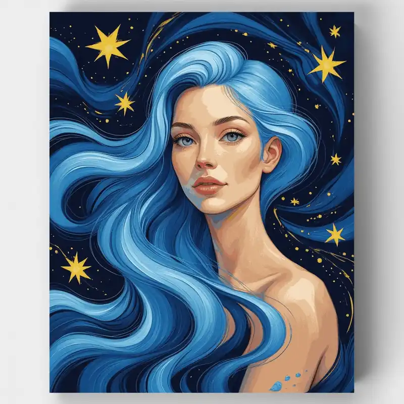 Doncella Celestial con Cabello Azul - Kit de pintar por números - Lienzo Enrollado / 24 Colores Mayoreo