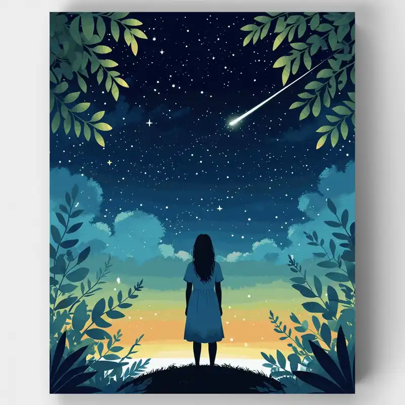 Silueta Contemplando las Estrellas - Kit de pintar por números - Lienzo Enrollado / 24 Colores Stock Limitado