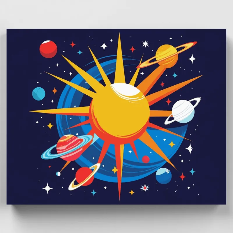 Popular Sol Cósmico y Planetas - Kit de pintar por números - Lienzo Enrollado / 24 Colores