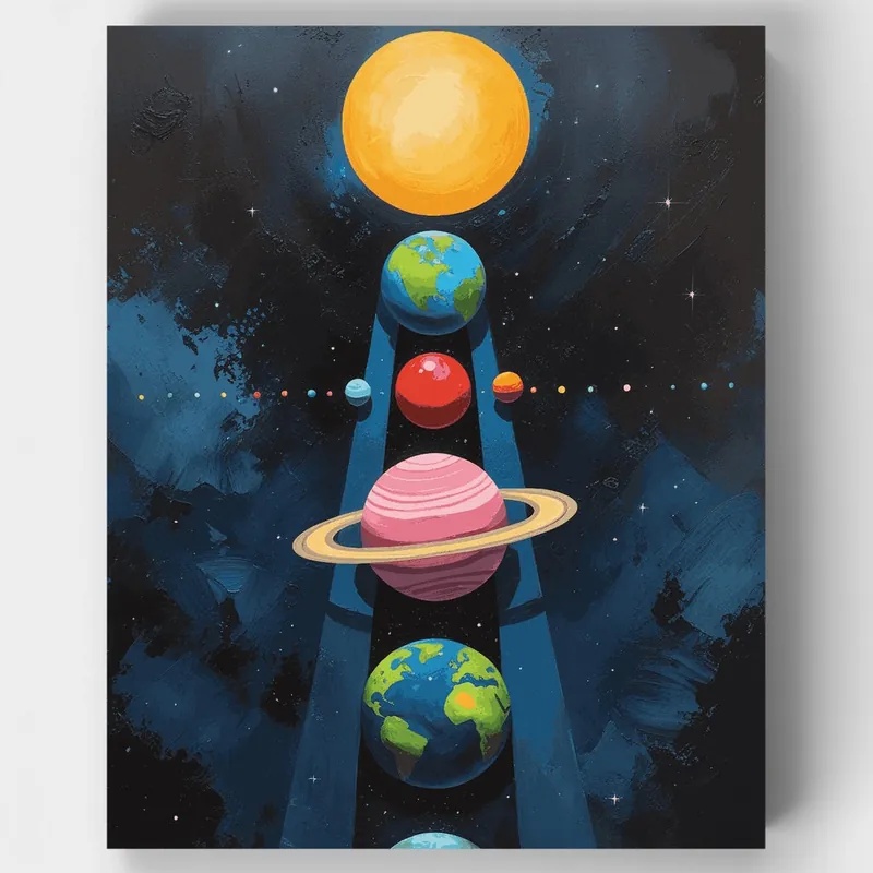 Lujoso Alineación del Sistema Solar - Kit de pintar por números - Lienzo Enrollado / 24 Colores