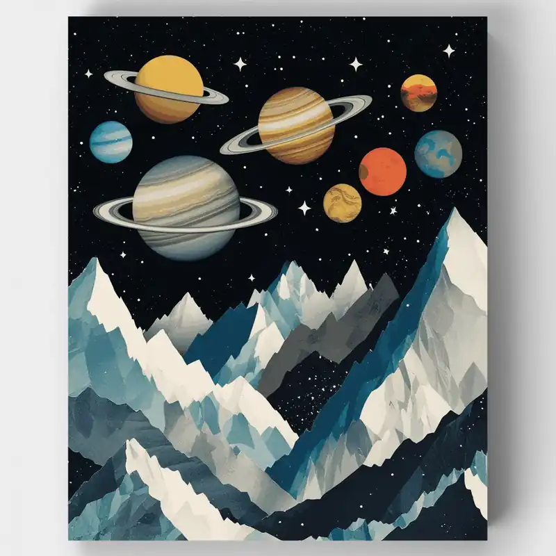 Sistema Solar Montañas - Kit de pintar por números - Lienzo Enrollado / 24 Colores Última Oportunidad