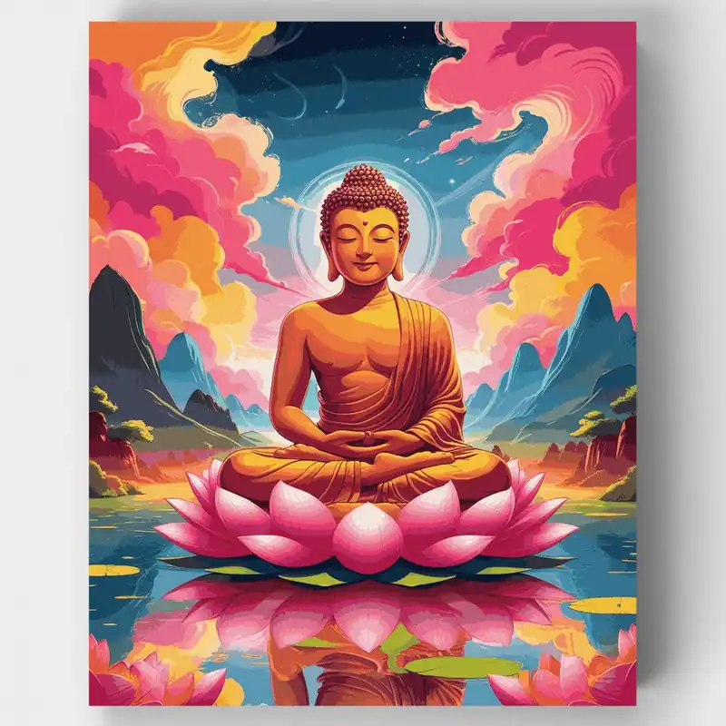 Garantía Incluida Buda en Meditación de Loto - Kit de pintar por números - Lienzo Enrollado / 24 Colores