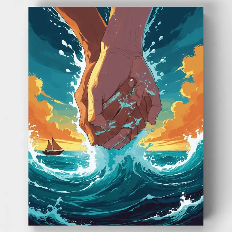 Gran Oferta Manos Divinas Separando el Mar - Kit de pintar por números - Lienzo Enrollado / 24 Colores