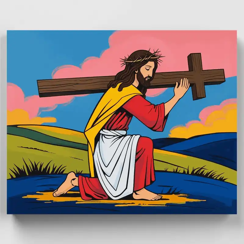 Jesús Cargando la Cruz - Kit de pintar por números - Lienzo Enrollado / 24 Colores Premium
