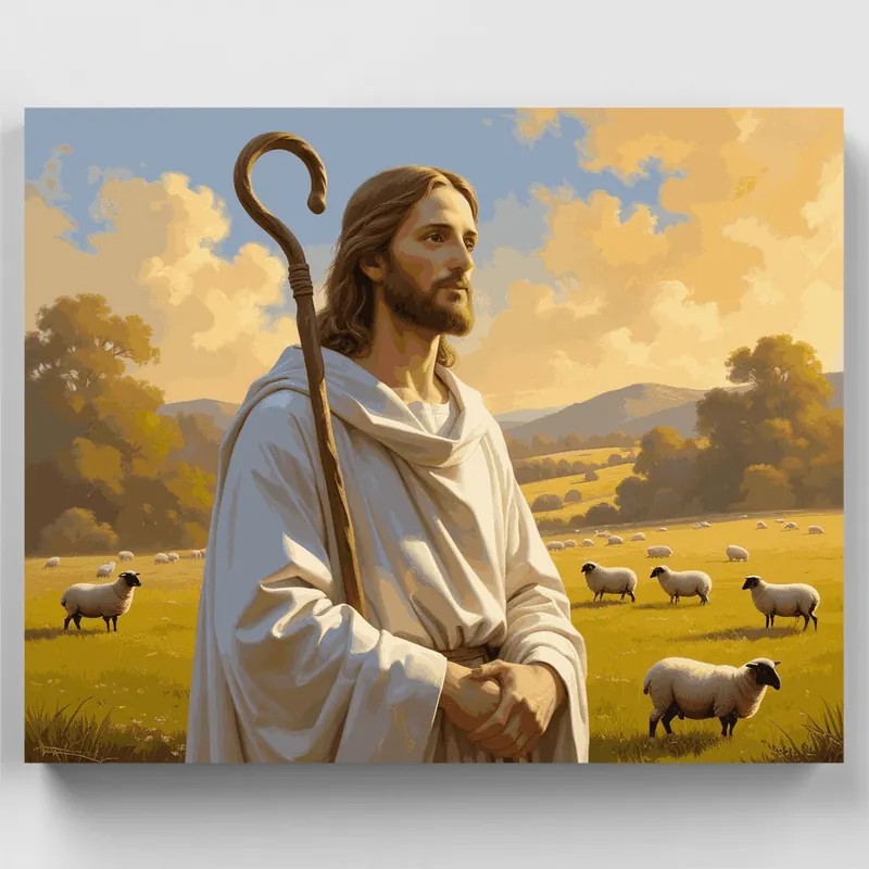 Buen Pastor - Kit de pintar por números - Lienzo Enrollado / 24 Colores Promoción Exclusiva