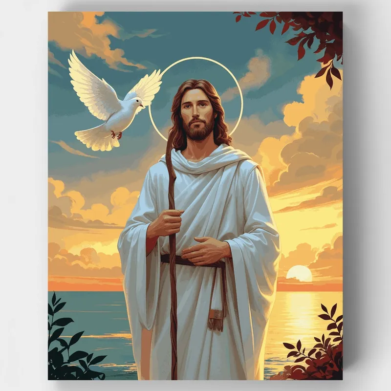 Barato Presencia Divina con Paloma - Kit de pintar por números - Lienzo Enrollado / 24 Colores