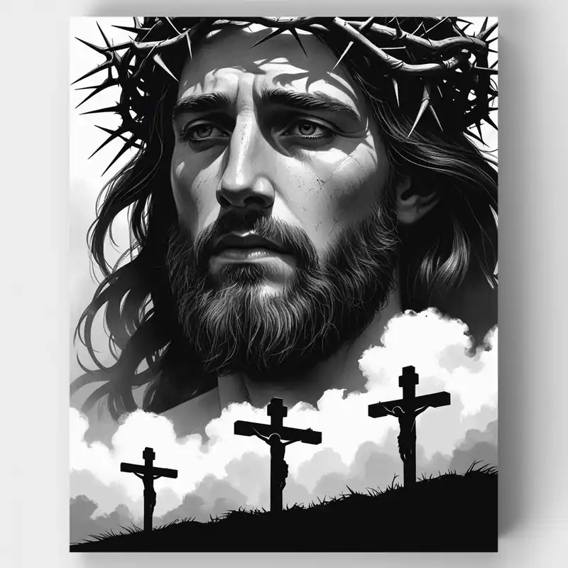 A Buen Precio Corona de Espinas y Calvario - Kit de pintar por números - Lienzo Enrollado / 24 Colores