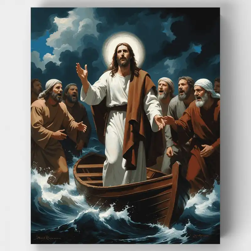 Compra Hoy Jesús Calmando la Tormenta - Kit de pintar por números - Lienzo Enrollado / 24 Colores