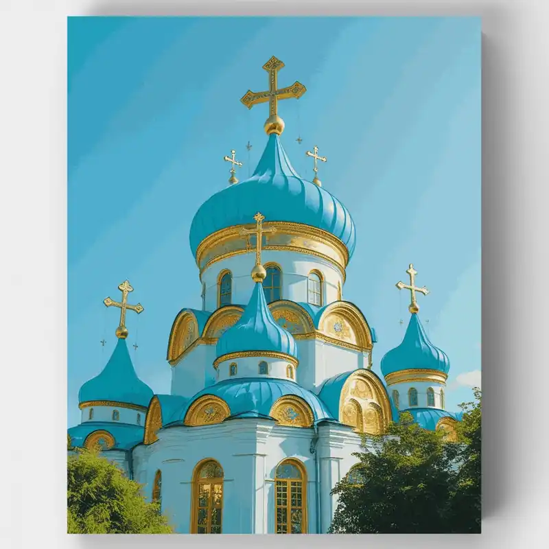 Iglesia Ortodoxa con Cúpulas Azules - Kit de pintar por números - Lienzo Enrollado / 24 Colores Bestseller