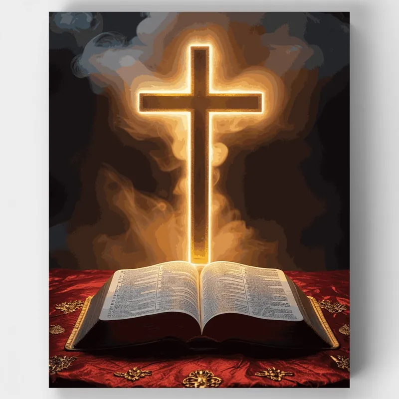 Compra Hoy Cruz y Biblia Brillante - Kit de pintar por números - Lienzo Enrollado / 24 Colores