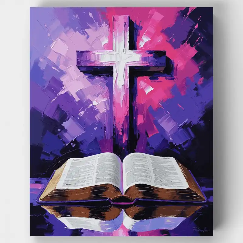 Cruz y Biblia - Kit de pintar por números - Lienzo Enrollado / 24 Colores Edición Limitada