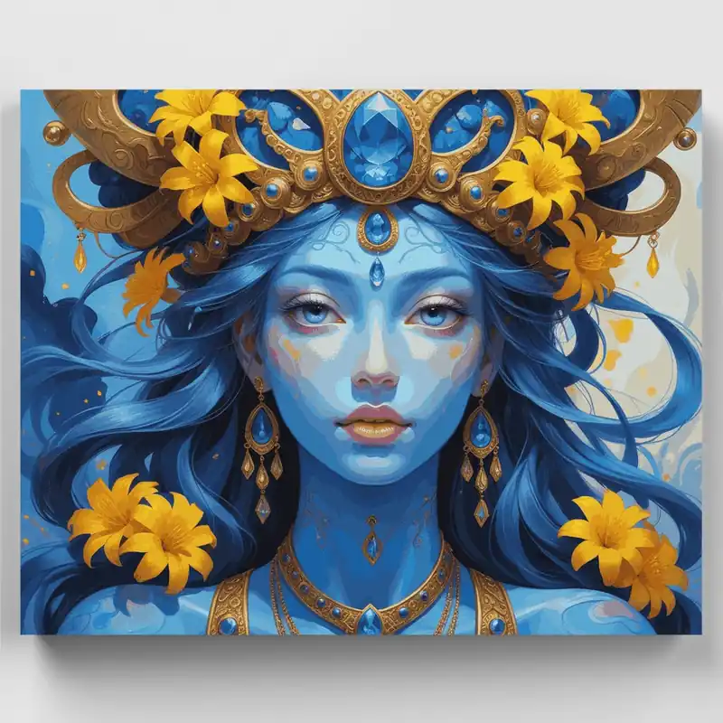 Deidad Azul con Corona Dorada - Kit de pintar por números - Lienzo Enrollado / 24 Colores Pedido Al Por Mayor