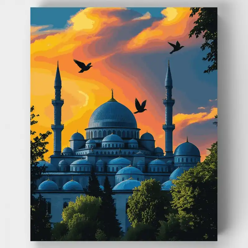 Mayoreo Mezquita Azul al Atardecer - Kit de pintar por números - Lienzo Enrollado / 24 Colores