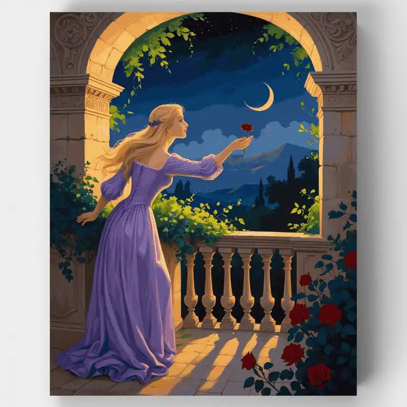 Rosa Iluminada por la Luna - Kit de pintar por números - Lienzo Enrollado / 24 Colores Oferta De Temporada