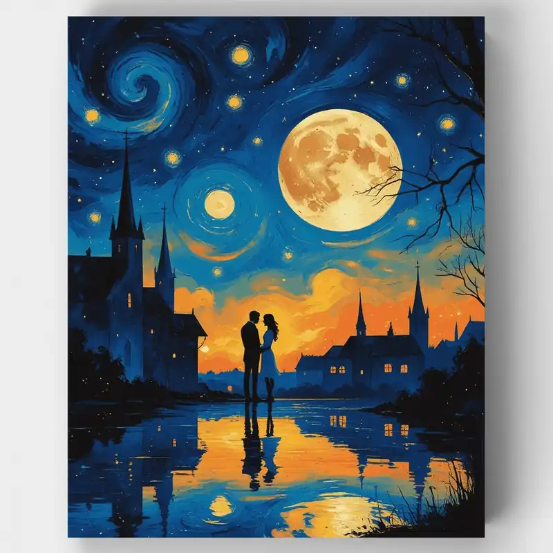 Romance de Noche Estrellada - Kit de pintar por números - Lienzo Enrollado / 24 Colores Compra Hoy