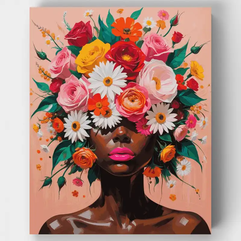 Rostro Floral Floreciente - Kit de pintar por números - Lienzo Enrollado / 24 Colores Ordenar Ahora Mismo