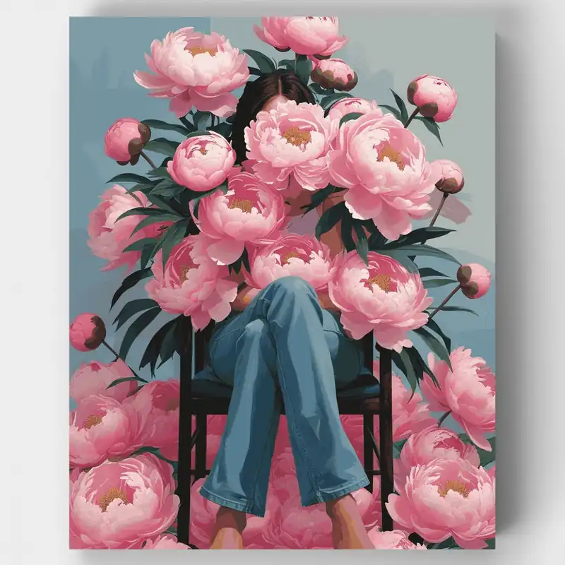 Envío Internacional Abrazo de Peonía - Kit de pintar por números - Lienzo Enrollado / 24 Colores