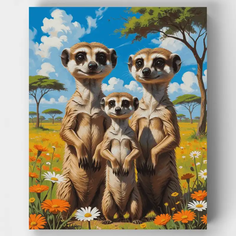 Familia de Suricatos - Kit de pintar por números - Lienzo Enrollado / 24 Colores Envío Gratis