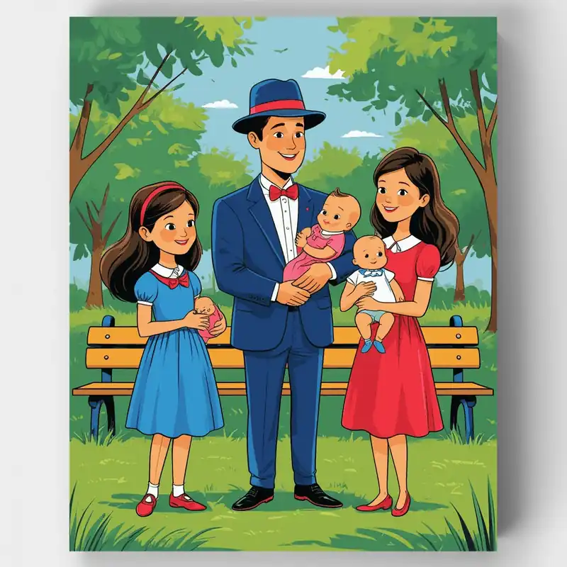 Día Familiar en el Parque - Kit de pintar por números - Lienzo Enrollado / 24 Colores Última Versión