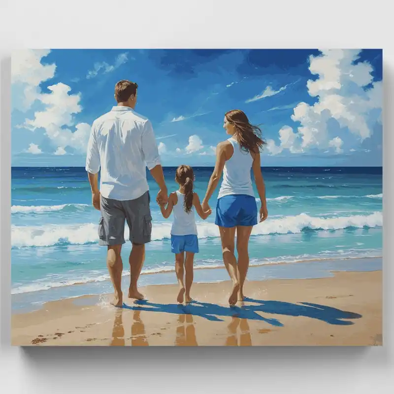 Tendencia Momento Familiar en la Playa - Kit de pintar por números - Lienzo Enrollado / 24 Colores