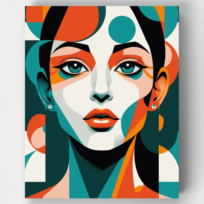 Retrato Geométrico - Kit de pintar por números - Lienzo Enrollado / 24 Colores Súper Precio