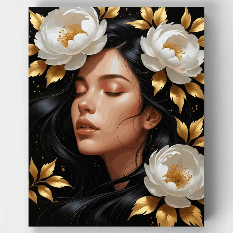 Rebajas Belleza Serena con Peonías Blancas - Kit de pintar por números - Lienzo Enrollado / 24 Colores