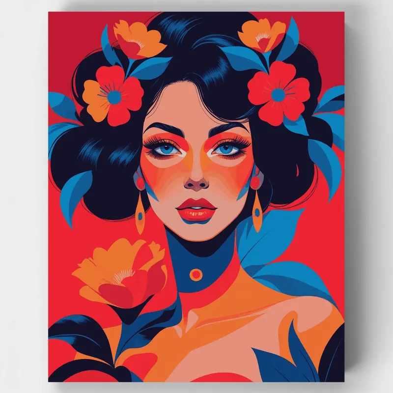 Retrato Floral Vibrante - Kit de pintar por números - Lienzo Enrollado / 24 Colores Envío Exprés