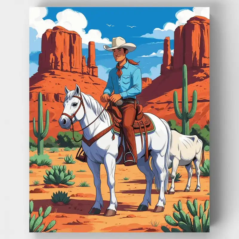 Vaquero en Monument Valley - Kit de pintar por números - Lienzo Enrollado / 24 Colores Compra Hoy