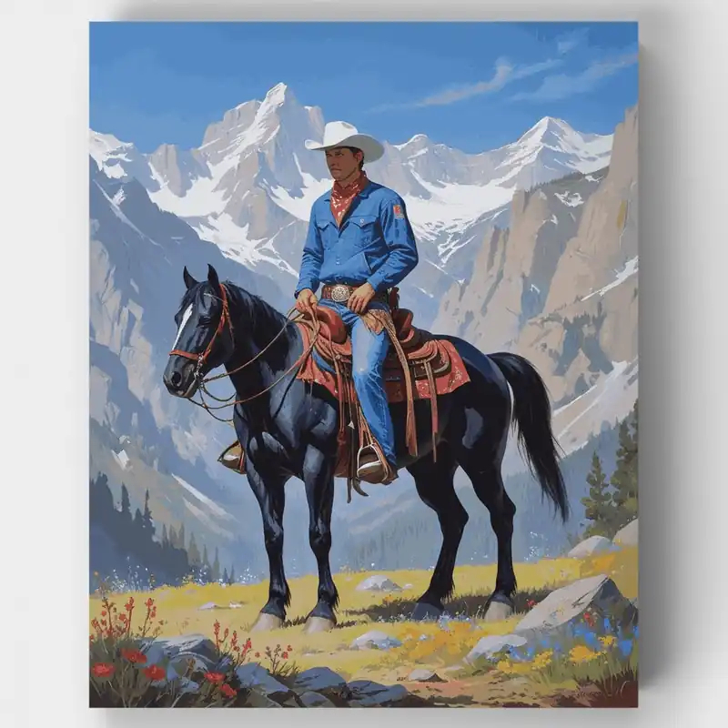 Auténtico Vaquero del Oeste a Caballo - Kit de pintar por números - Lienzo Enrollado / 24 Colores