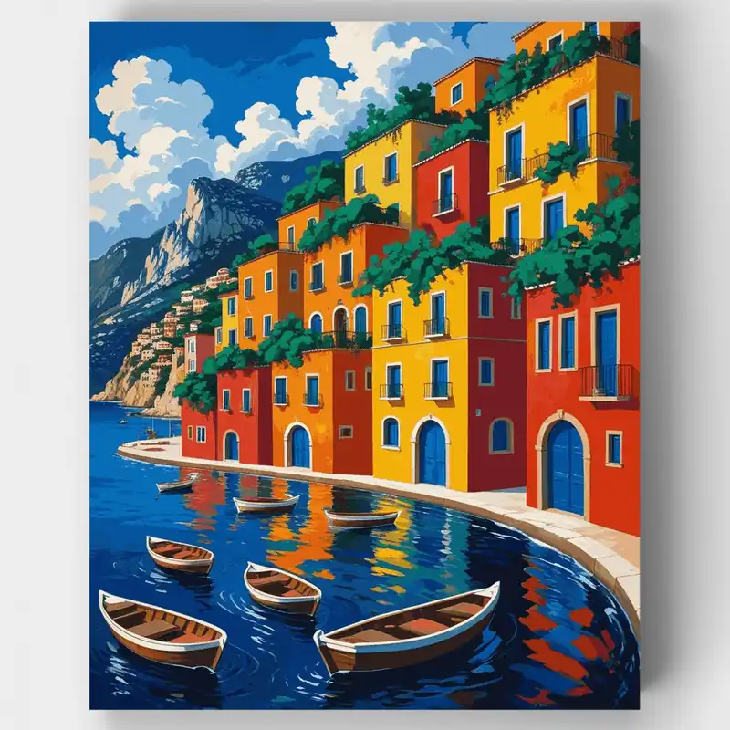 Pueblo Mediterráneo - Kit de pintar por números - Lienzo Enrollado / 24 Colores Envío Gratis