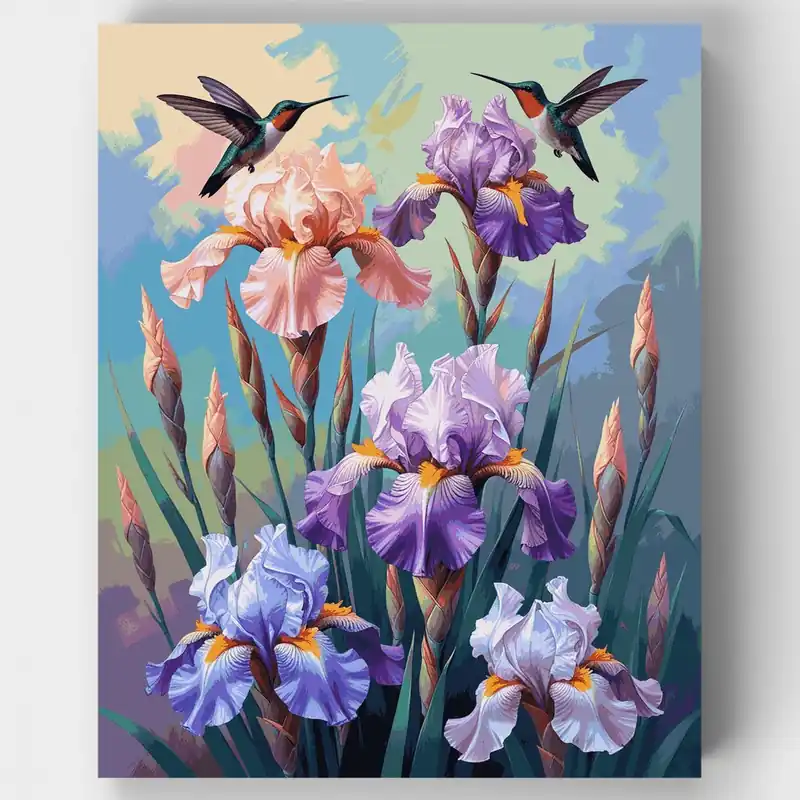 Certificado Colibríes y Jardín de Iris - Kit de pintar por números - Lienzo Enrollado / 24 Colores