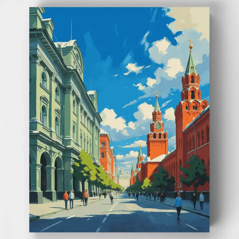 Vista de la Calle del Kremlin de Moscú - Kit de pintar por números - Lienzo Enrollado / 24 Colores Comprar En Línea